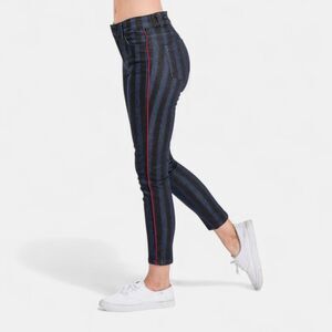Litz Mid Rise Skinny Striped Blue and Black Women's Jeans Red Outseam